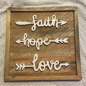 Faith Hope Love Inspirational Wooden Boho Wall Sign Decor